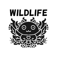 Cool alien character and floral in abstract style, with wildlife typography, illustration for poster, sticker, or apparel merchandise.With tribal and hipster style.