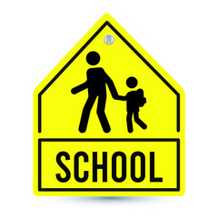 Road sign warning of dangerous school. Eps 10 vector illustration.