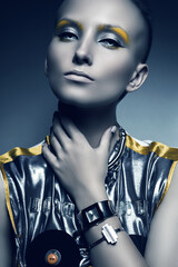 portrait of cold sexy space woman