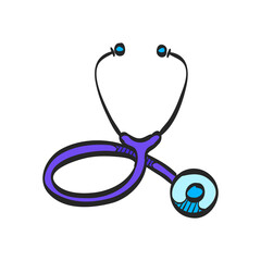 Stethoscope icon in color drawing. Medical equipment, doctor, practitioner