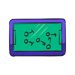 Chalkboard with arrow doodle icon in color drawing. Game sport tactic coaching playing strategy