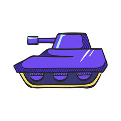 Tank icon in color drawing. Military weapon war.