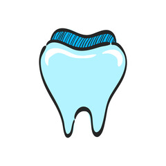 Tooth icon in color drawing. Toothpaste, hygiene, smile, healthy