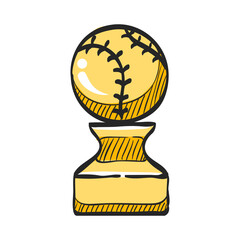 Baseball trophy icon in color drawing. Sport champion winner team prize