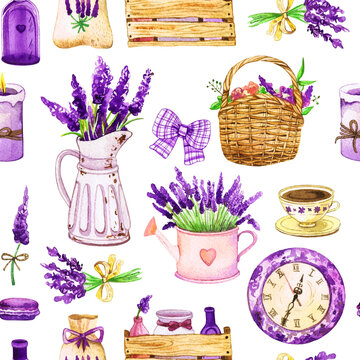 Hand drawn watercolor seamless provence pattern
