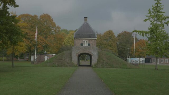 Nice view of ancient architecture tunnel on autumn day at Fort Isabelle in Vught The Netherlands