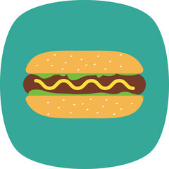 
hotdog with sausage tomatoes, mustard and salad
