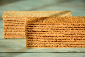 crispy, thin rye bread on a wooden table