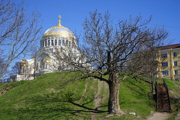 spring in Kronstadt view of the Naval Nikolsky Cathedral