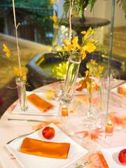 Reception room decorated for a social event.