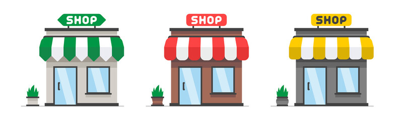 Store or shop facade. Shop icon. Flat Style. isolated on white background