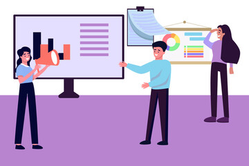 Worker Character. Flat vector business team working and project collaboration process meeting concept. 