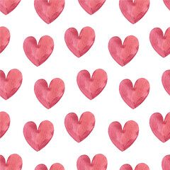 Seamless pattern with watercolor hearts. Festive background. Valentine's Day. Love. For gift wrapping, postcards, wallpaper, textiles.