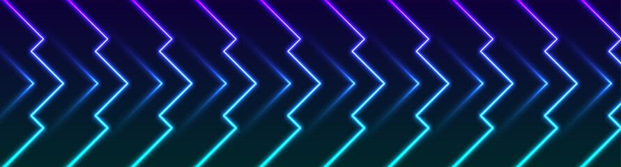 Cyan and violet abstract neon arrows tech graphic design. Futuristic laser background. Vector illustration