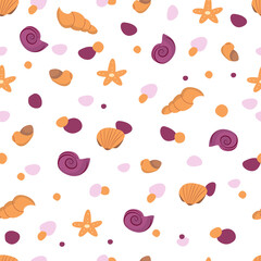 Seashells and starfishes - seamless pattern. Marine pattern. Kids textile design.