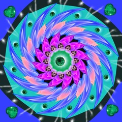 Decorative abstract Astronira's Mandala - spiral with hearts and illusion of rotation