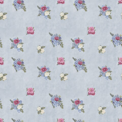 Watercolor floral seamless pattern. Hand painted flowers, greeting card template or wrapping paper