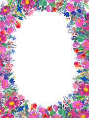 Hand-painted floral border. Wildrlowers on white background