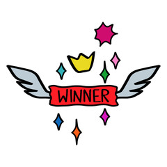 Winner wing star sparklers fireworks banner logo crown icon Doodle festive design Hand drawn Cartoon abstract cute modern children's style Fashion print clothes apparel greeting invitation card poster