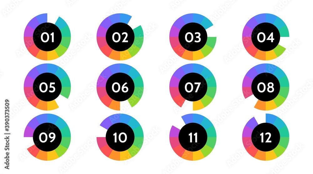 Poster Bullet points data, info markers. icon arrow set. Number Flags 1 to 12 Flat design isolated vector. infographic illustration.