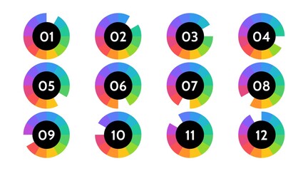 Bullet points data, info markers. icon arrow set. Number Flags 1 to 12 Flat design isolated vector. infographic illustration.