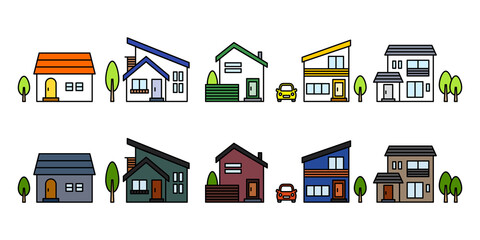 家ホームモダンおしゃれ洋風北欧アイコンセットの住宅イラスト素材