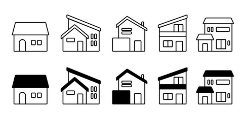 家ホーム枠フレームアイコンセットの住宅イラスト素材