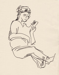 instant sketch, woman playing ipot