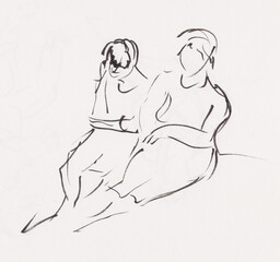 Instant sketch,  two girls resting