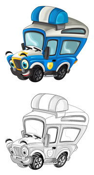 recommend clip art: cartoon sketch scene with off road police car - illustration
