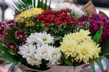 Obraz na płótnie Canvas Bouquet of multi-colored flowers. Beautiful bouquet. Close-up.