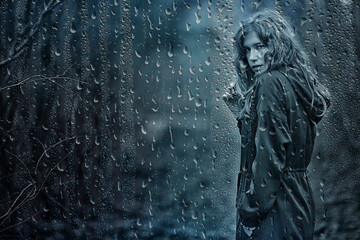 seasonal autumn portrait, sad girl with umbrella, november seasonal virus immunity on a walk