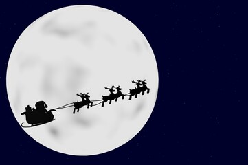 Obraz na płótnie Canvas 3d illustration of Santa Claus with sleigh and reindeer around the moon