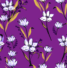 Fototapeta na wymiar Lily and Blossom Florals Seamless Vector Pattern Minimal Trendy Design Stylish Fashion Colors Perfect for Fabric Print Wrapping Paper Wall Paper