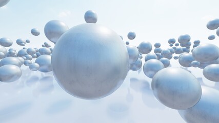 Abstract background of silver balls in space 3d illustration