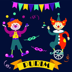 Obraz na płótnie Canvas Collection of funny circus clowns. Purim/carnaval