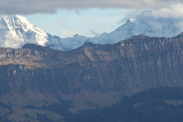 Fototapeta na wymiar Top of Europe Jungfraujoch behind scenic mountain range