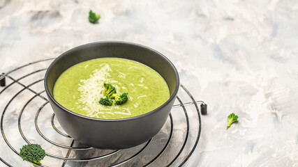 Cream of Green Vegetable Soup. Clean eating, dieting, vegan, vegetarian, healthy food concept, top view