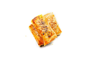 Partial view of a slice of cheesy pastry (in TR: Peynirli borek).