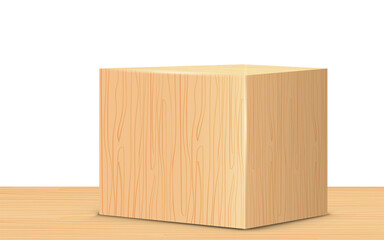 3d wooden square box on the wooden table