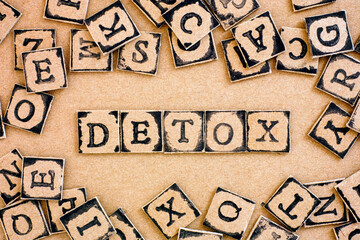 Word Detox spelled out from cardboard letters
