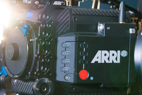 Kyiv, Ukraine - 04.17.2020: Studio shoot of professional video camera Arri Alexa mini LF with out lens, close-up. Professional equipment for cinematographer, movie technology