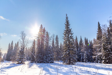 Fototapeta na wymiar Winter landscape. Zyuratkul national Park, Chelyabinsk region, South Ural, Russia.