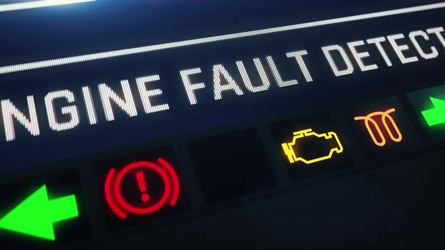 Car engine trouble, warning, engine fault detected message on car dashboard. Car maintenance required