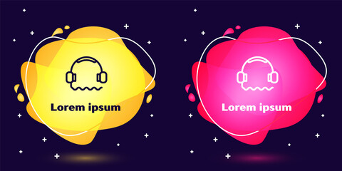 Set line Headphones icon isolated on blue background. Support customer service, hotline, call center, faq, maintenance. Abstract banner with liquid shapes. Vector Illustration.