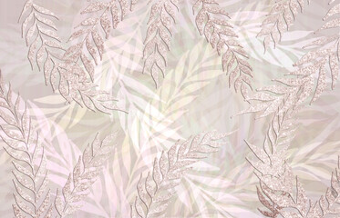 Abstraction of tropical leaves in shades of beige. Greenery texture for interior printing; murals on the wall. - 390383310