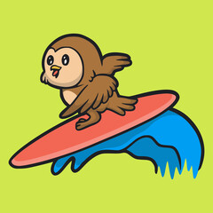 cartoon animal design owl surfing cute mascot logo