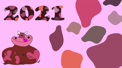 HAPPY NEW YEAR 2021. BEAUTIFUL COW SYMBOL OF THE YEAR