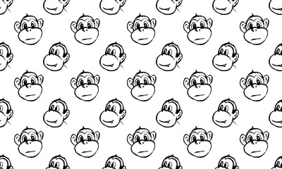 Funny monkey illustration. Seamless pattern. Hand drawn vector jungle animal with playful face. Character for children's book, poster, print or design element.