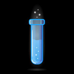 Bottle with Magic Potion. Elements for Game Design, RPG, Icons. Flask Shape and Blue Color Pot with Magical Elixir. Vector illustration Isolated on black.
